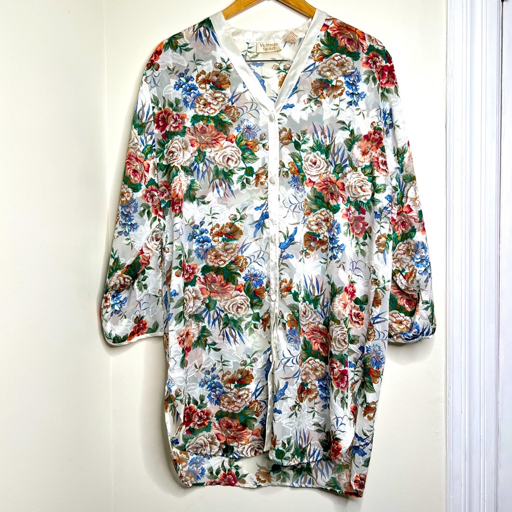 Vintage Victoria’s Secret Gold Label Semi Sheer Floral Nightgown Nightie M/L